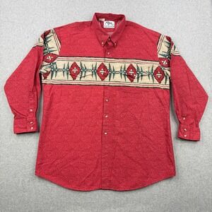 Vintage Roper Border Shirt Mens 2XL Red Aztec Western Rodeo 90s Made In USA